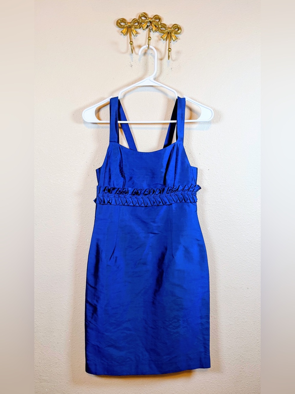 Royal Blue Sleeveless 100% Silk Ruffle-Waist Cocktail Dress. Size 40 USA M